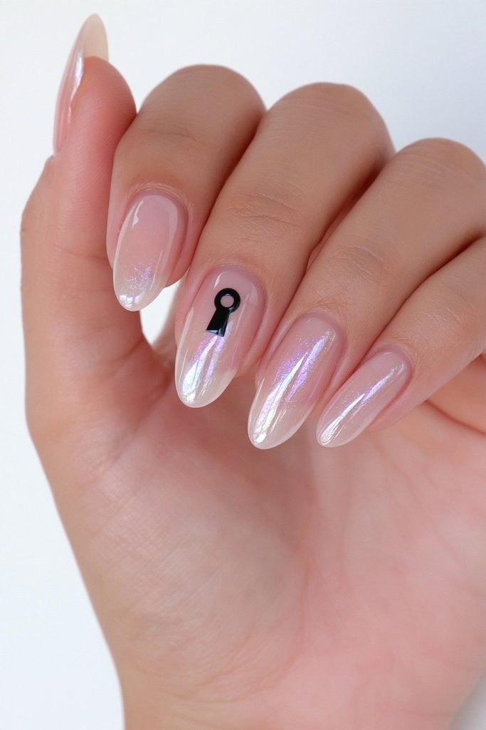 22 Coraline Nails That Are Subtle Enough for Everyday Wear 18 Navy nails tiny keyhole accent