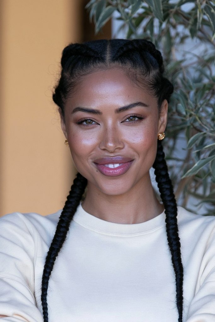 Two feed-in braids sleek hairstyle