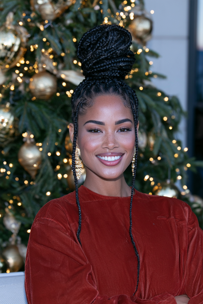 Braided top knot bun hairstyle